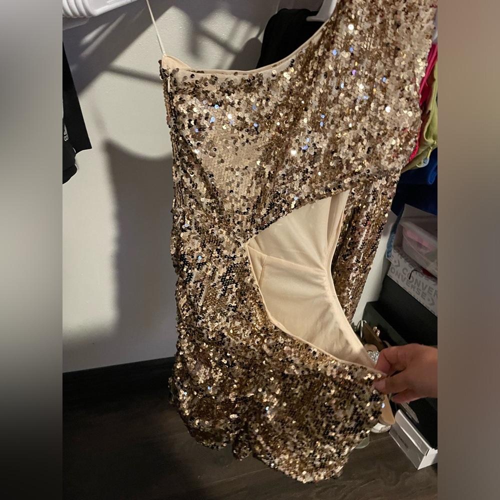 Gold sequin romper dress